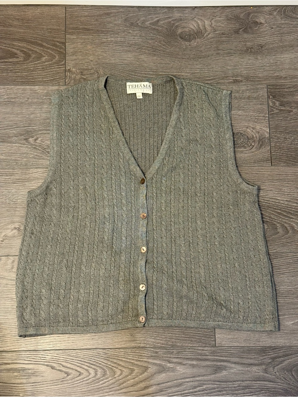 Vintage Tehama Nancy Haley Sage Green Cable Knit Sweater Vest | Large